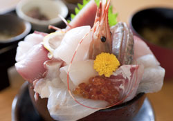 旬の海の幸が口に広がる「伊豆の地魚 海鮮どんぶり」1,974円（税別） 